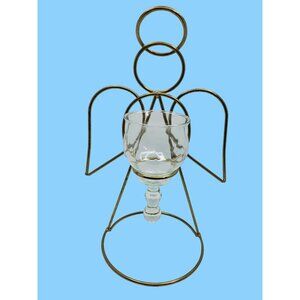 vintage gold tone wire angel glass candle holder